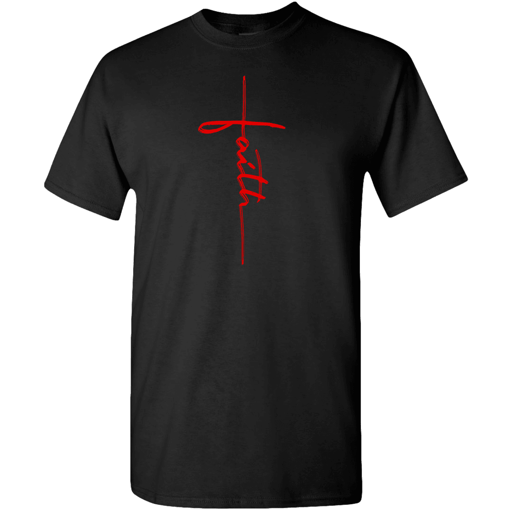 Designs by MyUtopia Shout Out:Faith in the Shape of a Cross Adult Unisex T-Shirt,S / Black,Adult Unisex T-Shirt