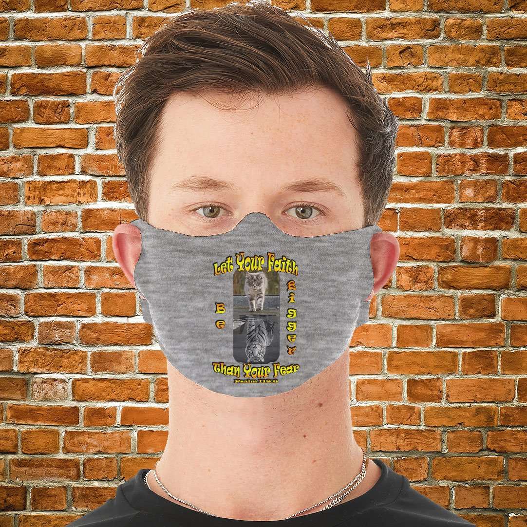 Designs by MyUtopia Shout Out:Faith Over Fear, Cat / Tiger Fabric Face Covering / Face Mask,Heather Grey,Fabric Face Mask