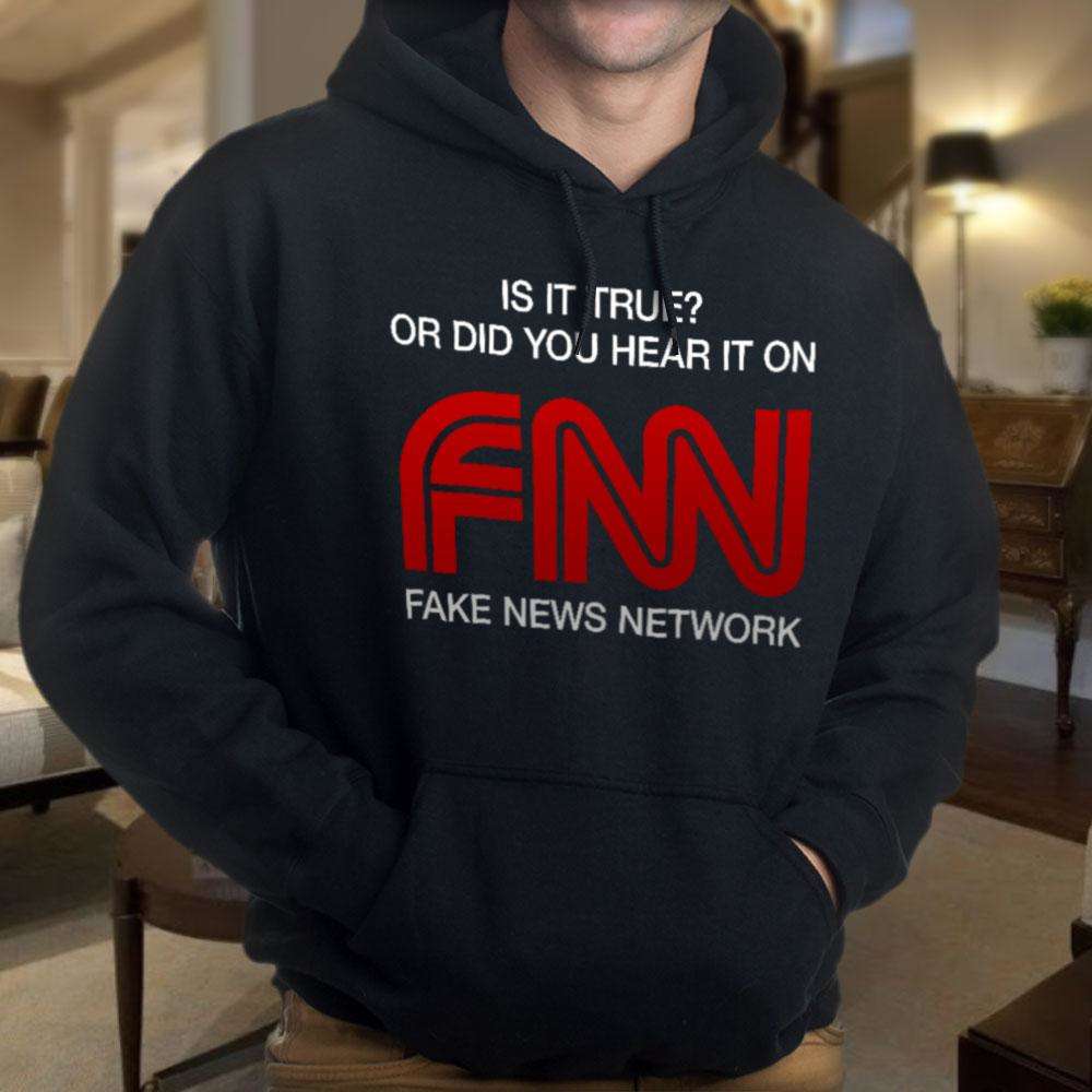 Designs by MyUtopia Shout Out:Fake News Network Trump Humor Core Fleece Pullover Hoodie