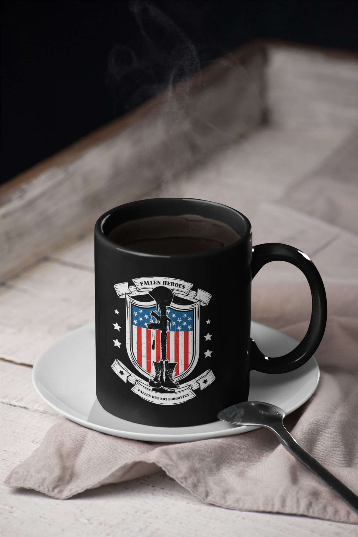 Designs by MyUtopia Shout Out:Fallen Heroes Fallen but Not Forgotten Ceramic Coffee Mug - Black