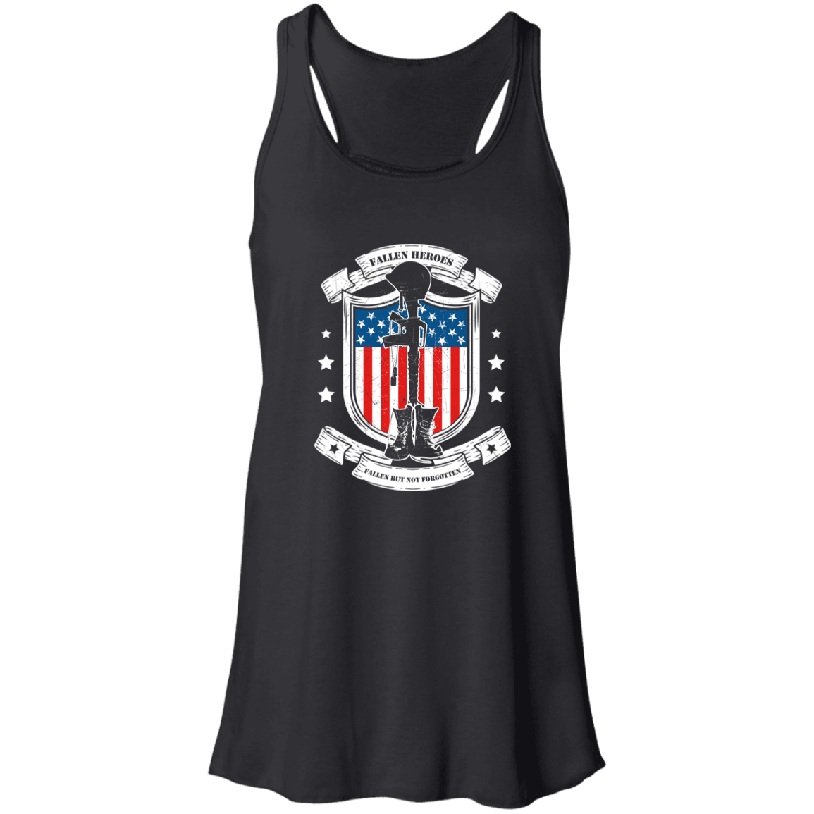 Designs by MyUtopia Shout Out:Fallen Heroes Fallen but Not Forgotten Flowy Racerback Tank,X-Small / Black,Tank Tops