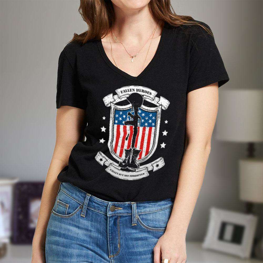Designs by MyUtopia Shout Out:Fallen Heroes Fallen but Not Forgotten Ladies' V-Neck T-Shirt