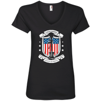 Load image into Gallery viewer, Designs by MyUtopia Shout Out:Fallen Heroes Fallen but Not Forgotten Ladies&#39; V-Neck T-Shirt,S / Black,Ladies T-Shirts
