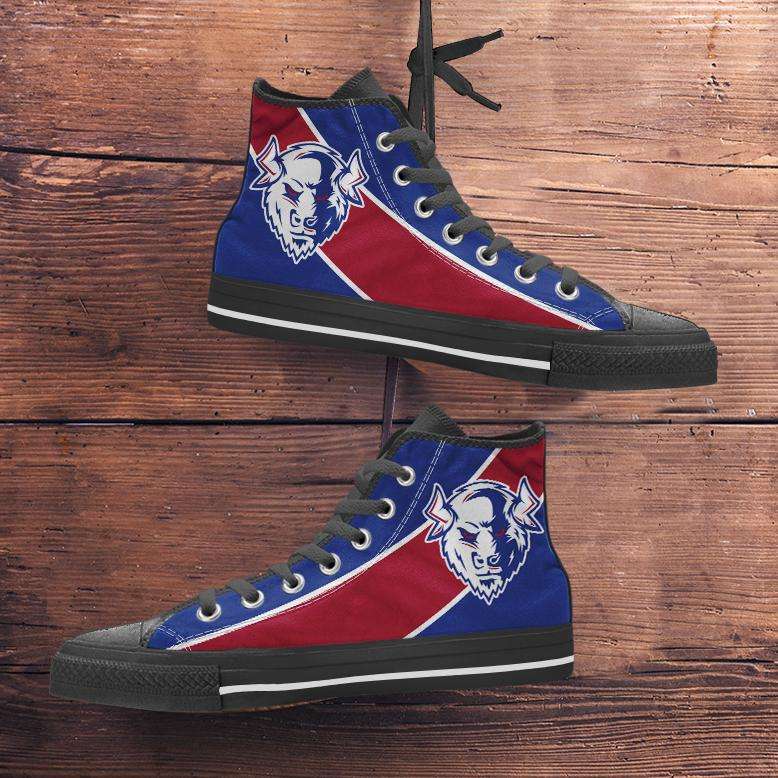 Designs by MyUtopia Shout Out:Fan Art Buffalo Bills Canvas High Top Shoes,Men's / Mens US 5 (EU38) / Blue/Red,High Top Sneakers