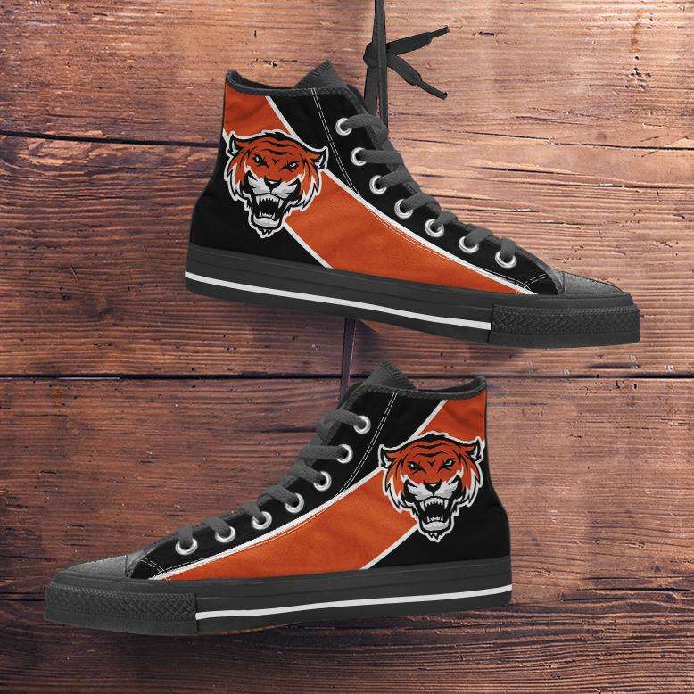 Designs by MyUtopia Shout Out:Fan Art Cincinnati Bengals Canvas High Top Shoes,Men's / Mens US 5 (EU38) / Orange/Black,High Top Sneakers