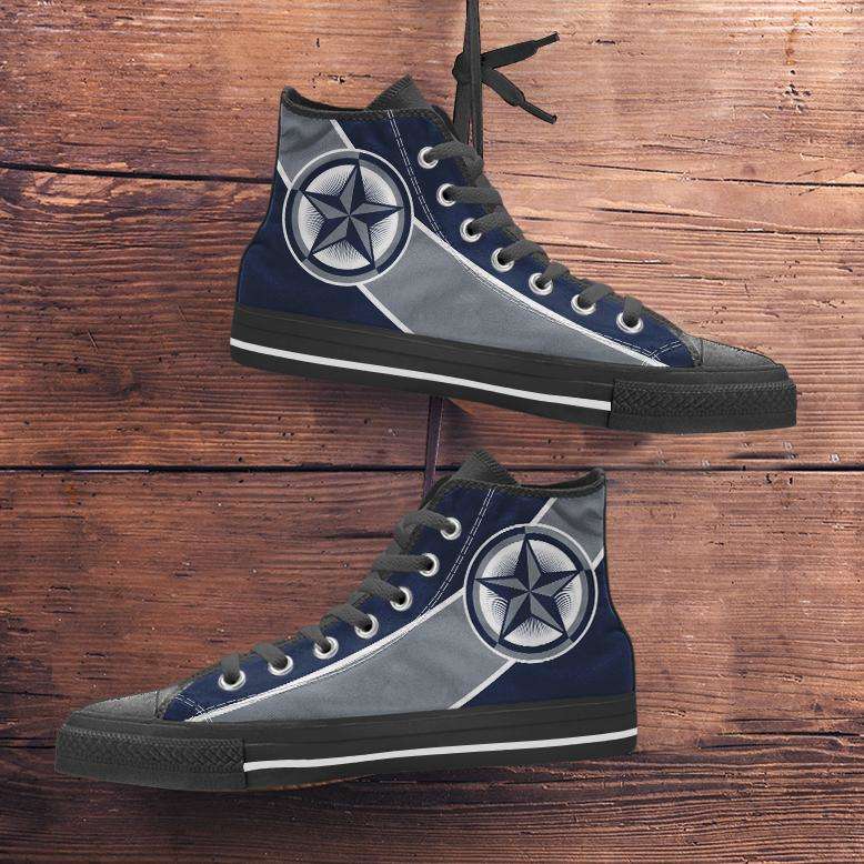 Designs by MyUtopia Shout Out:Fan Art Dallas Cowboys Canvas High Top Shoes,Men's / Mens US 5 (EU38) / Blue/Silver,High Top Sneakers