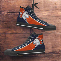 Load image into Gallery viewer, Designs by MyUtopia Shout Out:Fan Art Denver Broncos Canvas High Top Shoes,Men&#39;s / Mens US 5 (EU38) / Blue/Orange,High Top Sneakers
