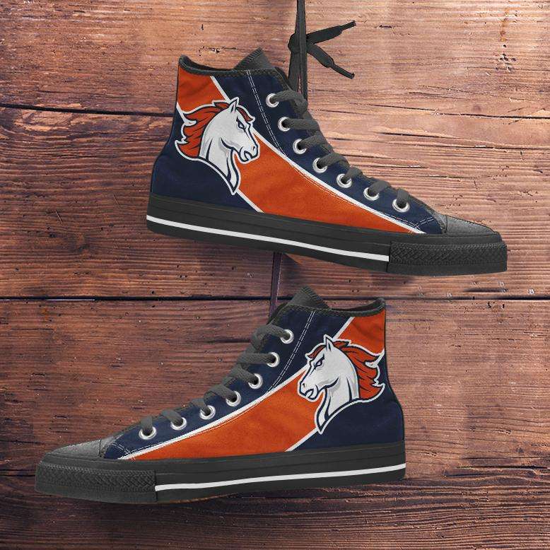 Designs by MyUtopia Shout Out:Fan Art Denver Broncos Canvas High Top Shoes,Men's / Mens US 5 (EU38) / Blue/Orange,High Top Sneakers