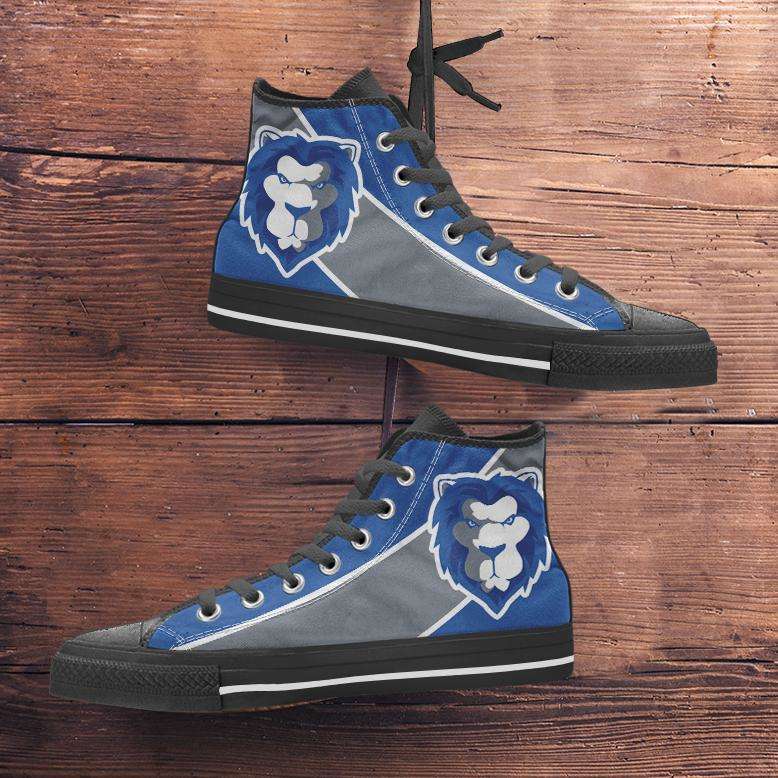 Designs by MyUtopia Shout Out:Fan Art Detroit Lions Canvas High Top Shoes,Men's / Mens US 5 (EU38) / Honolulu Blue/Silver,High Top Sneakers