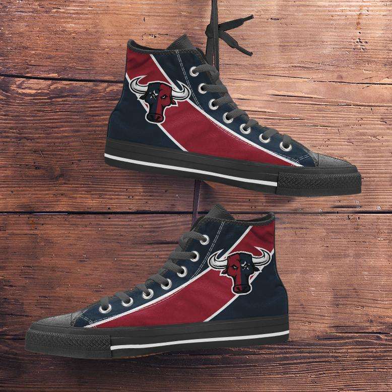 Designs by MyUtopia Shout Out:Fan Art Houston Texans Canvas High Top Shoes,Men's / Mens US 5 (EU38) / Black/Red,High Top Sneakers