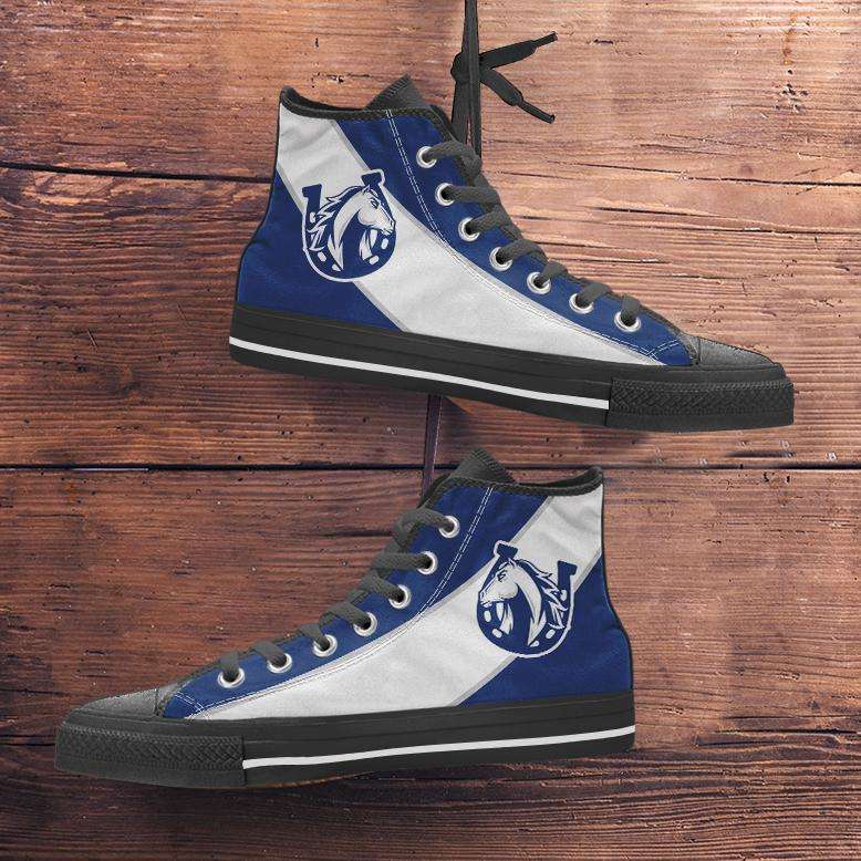 Designs by MyUtopia Shout Out:Fan Art Indianapolis Colts Canvas High Top Shoes,Men's / Mens US 5 (EU38) / Blue/White,High Top Sneakers