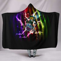 Load image into Gallery viewer, Designs by MyUtopia Shout Out:Fan Art Inspired by Legend of Zelda Video Game Series Premium Vegan Suede Medium Weight Hooded Blanket - Tall (80x60 &amp; 60x45),Youth 60&quot;x45&quot; / Black,Hooded Blanket
