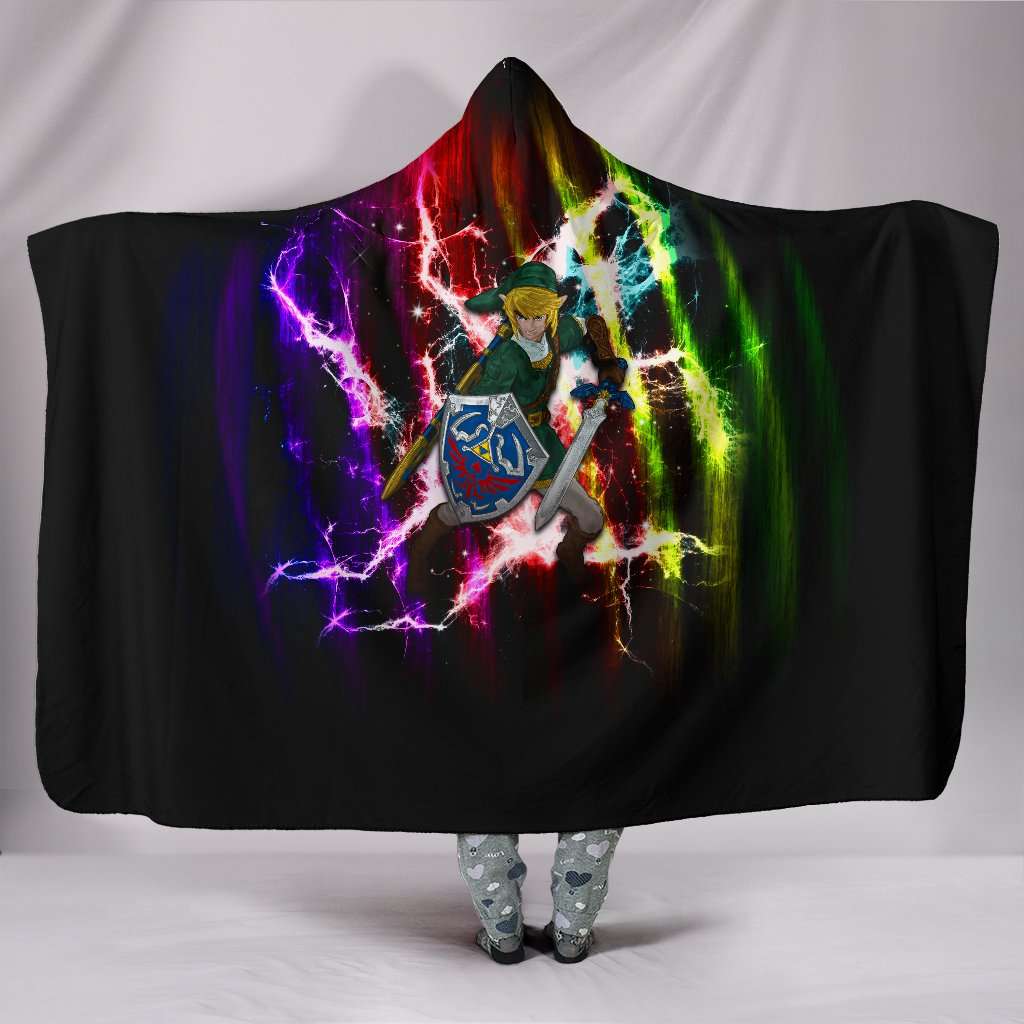 Designs by MyUtopia Shout Out:Fan Art Inspired by Legend of Zelda Video Game Series Premium Vegan Suede Medium Weight Hooded Blanket - Tall (80x60 & 60x45),Youth 60"x45" / Black,Hooded Blanket