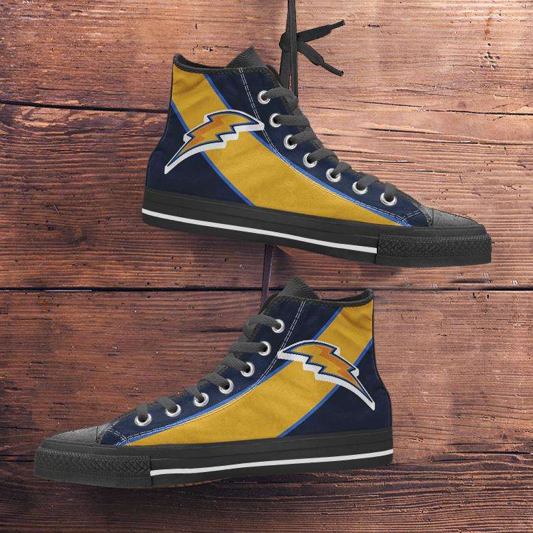 Designs by MyUtopia Shout Out:Fan Art LA Chargers Canvas High Top Shoes,Men's / Mens US 5 (EU38) / Blue/Yellow,High Top Sneakers