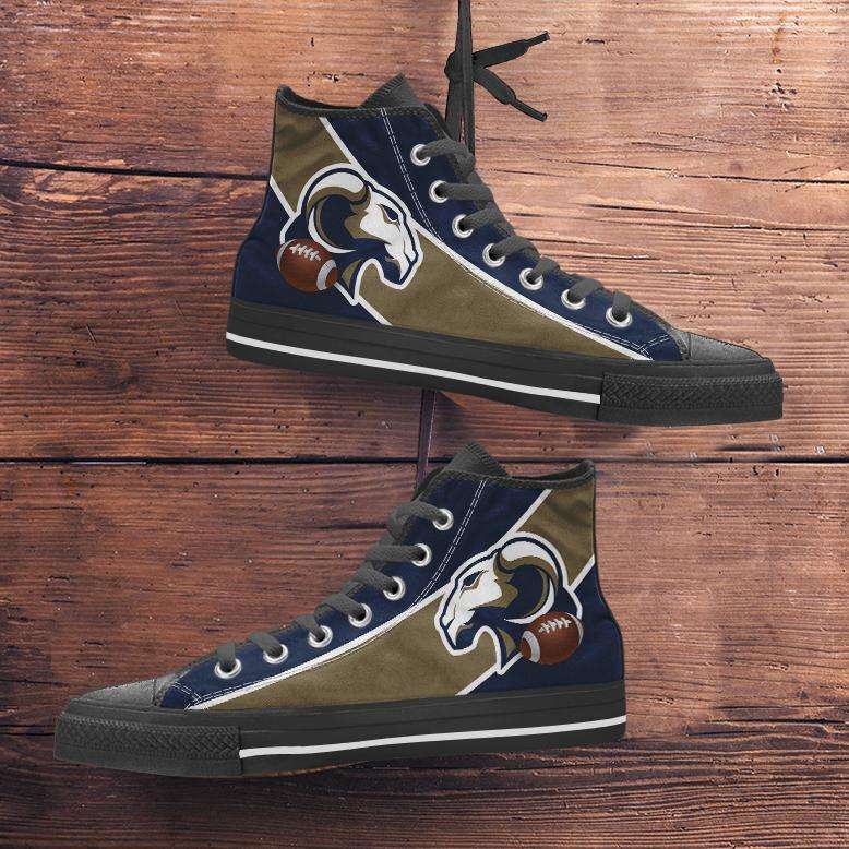 Designs by MyUtopia Shout Out:Fan Art LA Ram Canvas High Top Shoes,Men's / Mens US 5 (EU38) / Blue/Brown,High Top Sneakers