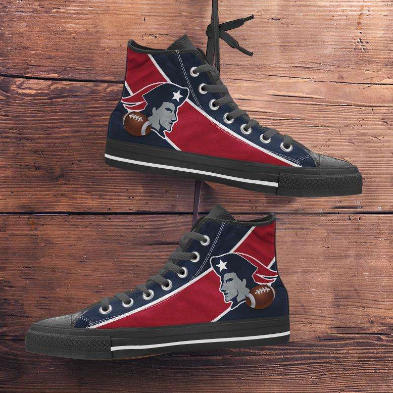 Designs by MyUtopia Shout Out:Fan Art New England Canvas High Top Shoes,Men's / Mens US 5 (EU38) / Red/Blue,High Top Sneakers