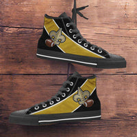 Load image into Gallery viewer, Designs by MyUtopia Shout Out:Fan Art New Orleans Canvas High Top Shoes,Men&#39;s / Mens US 5 (EU38) / Black/Gold,High Top Sneakers
