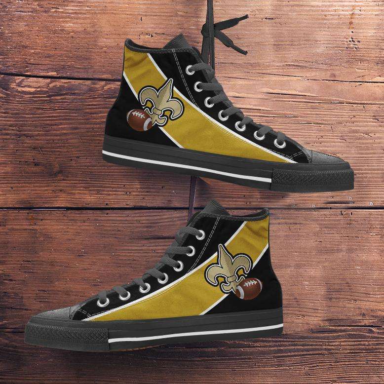 Designs by MyUtopia Shout Out:Fan Art New Orleans Canvas High Top Shoes,Men's / Mens US 5 (EU38) / Black/Gold,High Top Sneakers