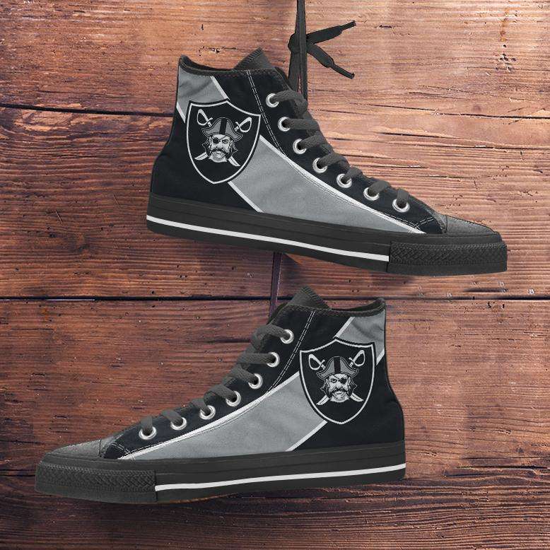 Designs by MyUtopia Shout Out:Fan Art Oakland Raiders Canvas High Top Shoes,Men's / Mens US 5 (EU38) / Black/Silver,High Top Sneakers