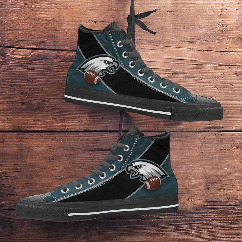 Designs by MyUtopia Shout Out:Fan Art Philadelphia Canvas High Top Shoes,Men's / Mens US 5 (EU38) / Midnight Green/Black,High Top Sneakers