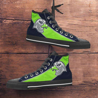 Load image into Gallery viewer, Designs by MyUtopia Shout Out:Fan Art Seattle Canvas High Top Shoes,Men&#39;s / Mens US 5 (EU38) / BLack/Bright Green,High Top Sneakers
