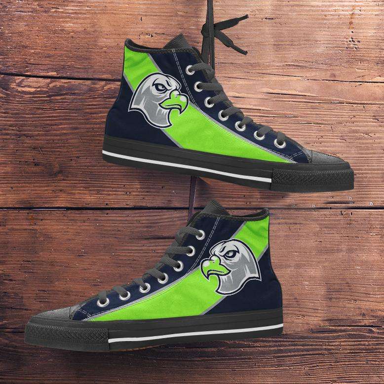 Designs by MyUtopia Shout Out:Fan Art Seattle Canvas High Top Shoes,Men's / Mens US 5 (EU38) / BLack/Bright Green,High Top Sneakers