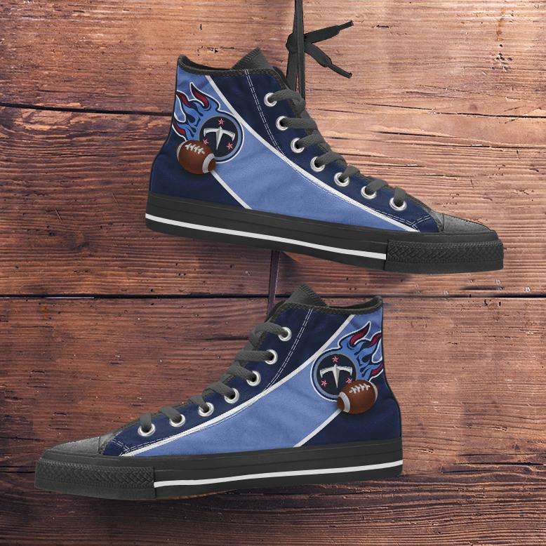 Designs by MyUtopia Shout Out:Fan Art Tennessee Titans Canvas High Top Shoes,Men's / Mens US 5 (EU38) / Black/Blue,High Top Sneakers