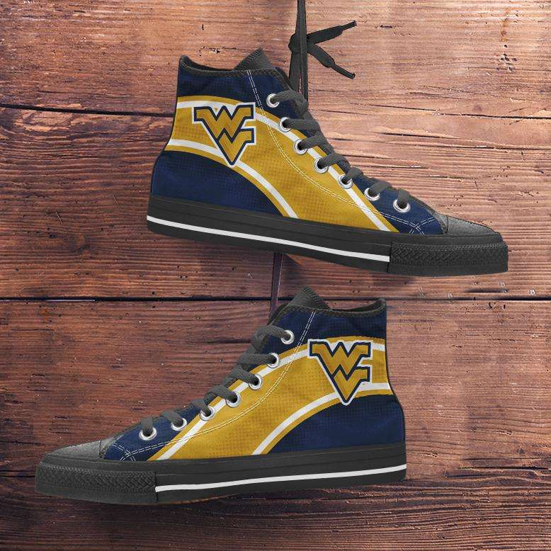 Designs by MyUtopia Shout Out:Fan Art West Virginia Canvas High Top Shoes,Men's / Mens US 5 (EU38) / Gold/Blue,High Top Sneakers