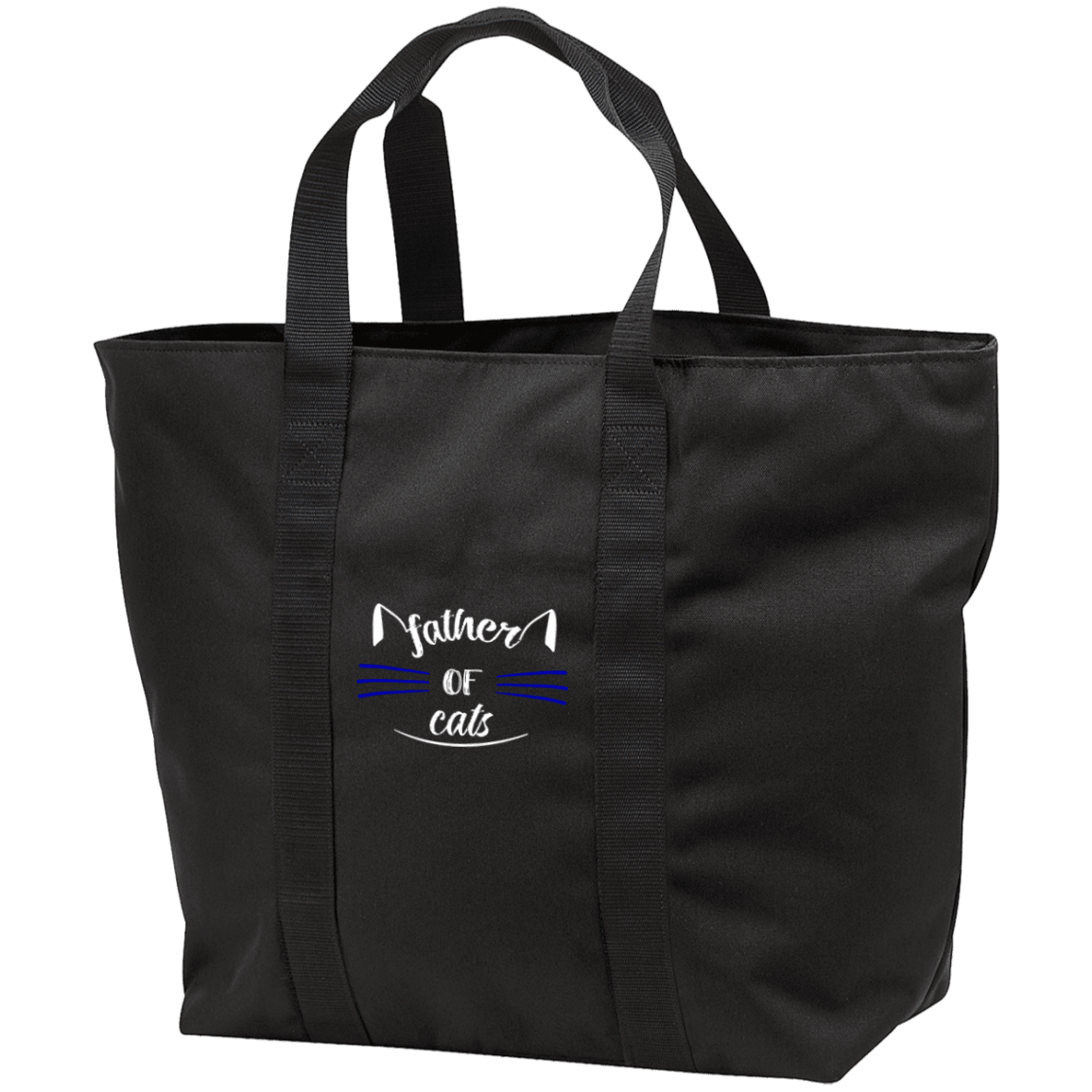 Designs by MyUtopia Shout Out:Father of Cats Embroidered All Purpose Tote Bag w Zipper Closure and side pocket,Black/Black / One Size,Totebag