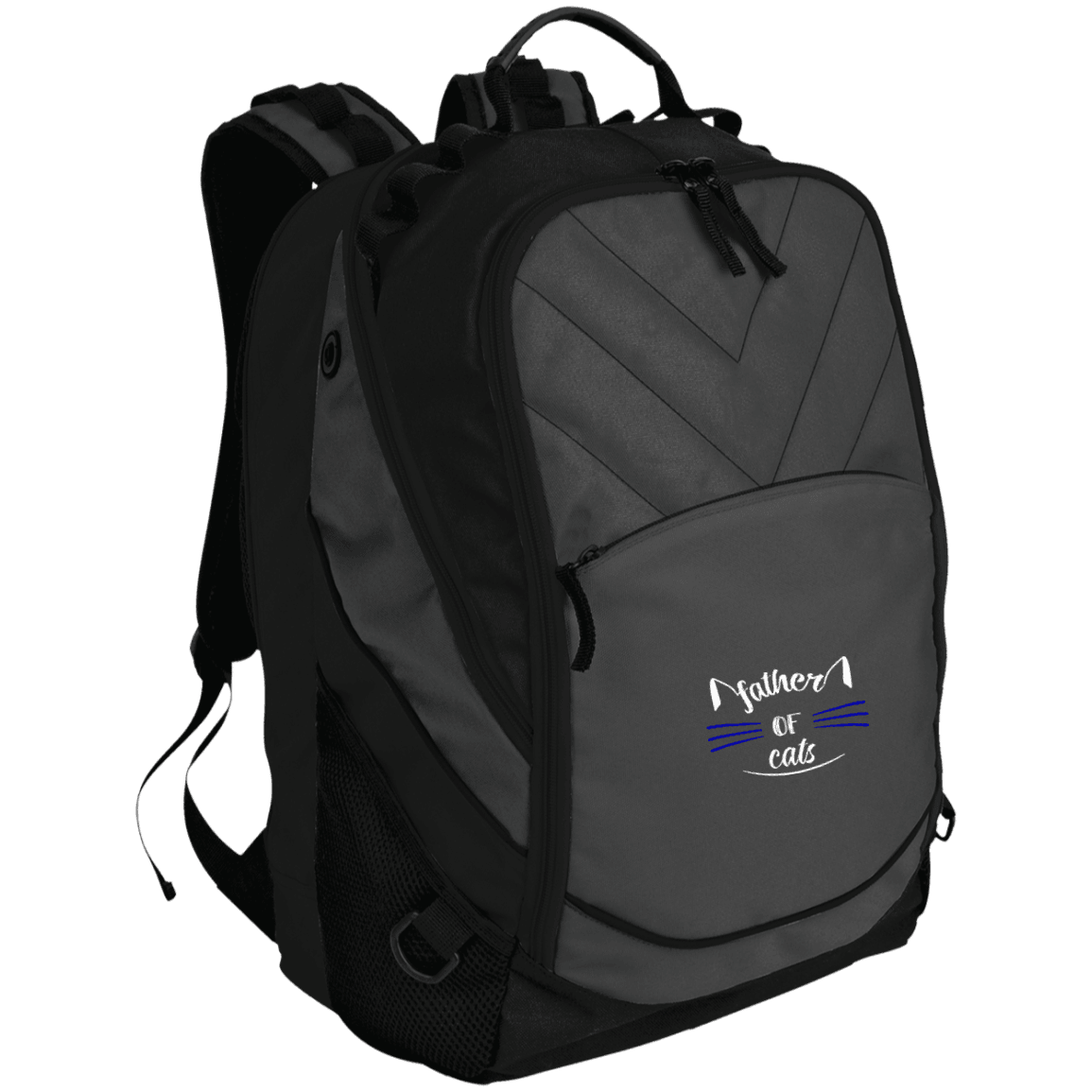 Designs by MyUtopia Shout Out:Father of Cats Embroidered Laptop Computer Backpack,Dark Charcoal/Black / One Size,Backpacks