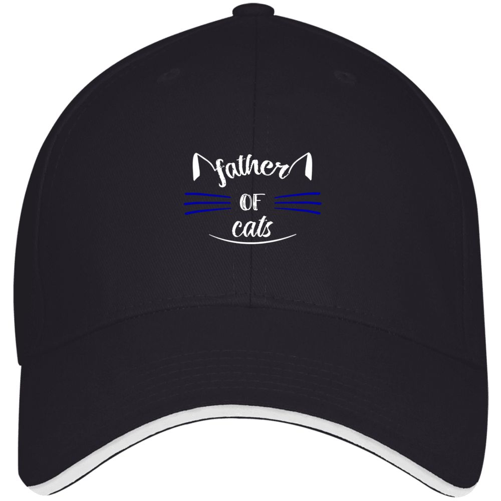 Designs by MyUtopia Shout Out:Father of Cats Embroidered USA Made Structured Twill Cap With Sandwich Visor,Navy/White / One Size,Hats
