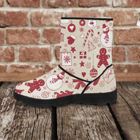 Load image into Gallery viewer, Designs by MyUtopia Shout Out:Faux Fur Boots - Gingerbread Men,Ladies US5.5 (EU36) / Off-White/Red,Fur Boots

