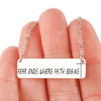 Load image into Gallery viewer, Designs by MyUtopia Shout Out:Fear Ends Where Faith Begins Engraved Personalizable Horizontal Bar Necklace,316L Stainless Steel / No,Necklace
