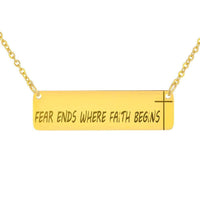 Load image into Gallery viewer, Designs by MyUtopia Shout Out:Fear Ends Where Faith Begins Engraved Personalizable Horizontal Bar Necklace,18K Gold Over Stainless Steel / No,Necklace
