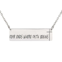 Load image into Gallery viewer, Designs by MyUtopia Shout Out:Fear Ends Where Faith Begins Engraved Personalizable Horizontal Bar Necklace
