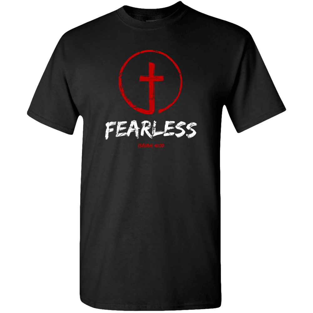 Designs by MyUtopia Shout Out:Fearless Circle Cross Isaiah 41:10 Adult Unisex T-Shirt,S / Black,Adult Unisex T-Shirt