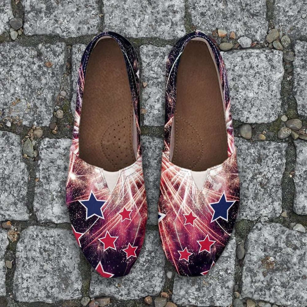 Designs by MyUtopia Shout Out:Fireworks 4th of July Casual Canvas Slip On Shoes Women's Flats,Ladies US6 (EU36) / Multi,Slip on Flats