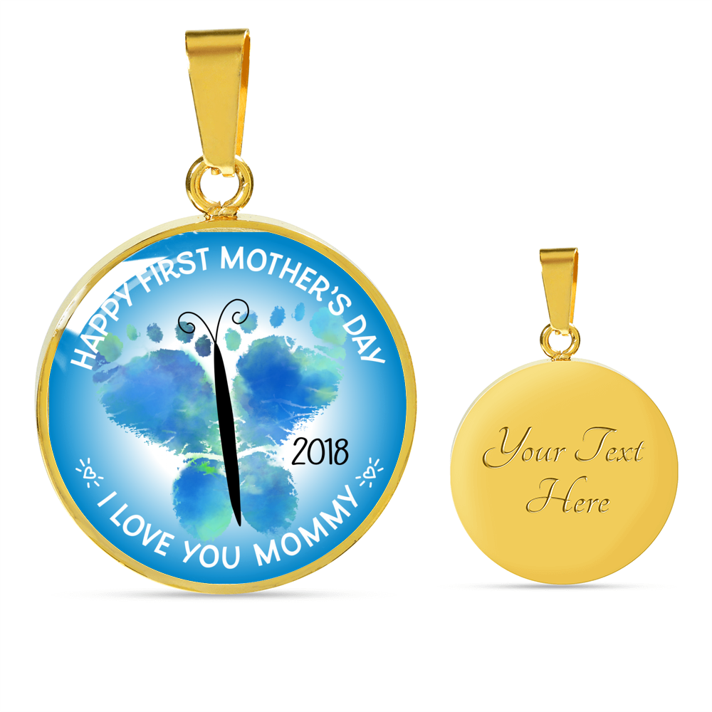 Designs by MyUtopia Shout Out:First Mothers Day 2018 Baby Boy Feet Butterfly Art Liquid Glass Personalized Locket Necklace,Gold / Yes,Necklace
