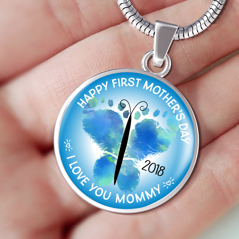 Designs by MyUtopia Shout Out:First Mothers Day 2018 Baby Boy Feet Butterfly Art Liquid Glass Personalized Locket Necklace,Silver / No,Necklace
