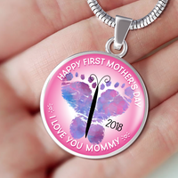 Load image into Gallery viewer, Designs by MyUtopia Shout Out:First Mothers Day 2018 Baby Girl Feet Butterfly Art Liquid Glass Personalized Locket Necklace,Silver / No,Necklace
