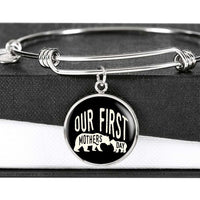 Load image into Gallery viewer, Designs by MyUtopia Shout Out:First Mothers Day Momma Bear / Baby Bear Engravable Keepsake Bangle Round Bracelet - Black,Silver / No,Bracelets
