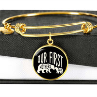 Load image into Gallery viewer, Designs by MyUtopia Shout Out:First Mothers Day Momma Bear / Baby Bear Engravable Keepsake Bangle Round Bracelet - Black,Gold / No,Bracelets
