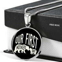 Load image into Gallery viewer, Designs by MyUtopia Shout Out:First Mothers Day Momma Bear / Baby Bear Engravable Keepsake Round Pendant Necklace - Black
