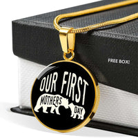 Load image into Gallery viewer, Designs by MyUtopia Shout Out:First Mothers Day Momma Bear / Baby Bear Engravable Keepsake Round Pendant Necklace - Black
