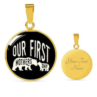 Load image into Gallery viewer, Designs by MyUtopia Shout Out:First Mothers Day Momma Bear / Baby Bear Engravable Keepsake Round Pendant Necklace - Black,18k Gold over Stainless Steel / Yes,Necklace
