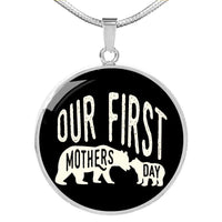 Load image into Gallery viewer, Designs by MyUtopia Shout Out:First Mothers Day Momma Bear / Baby Bear Engravable Keepsake Round Pendant Necklace - Black,316L Stainless Steel / No,Necklace
