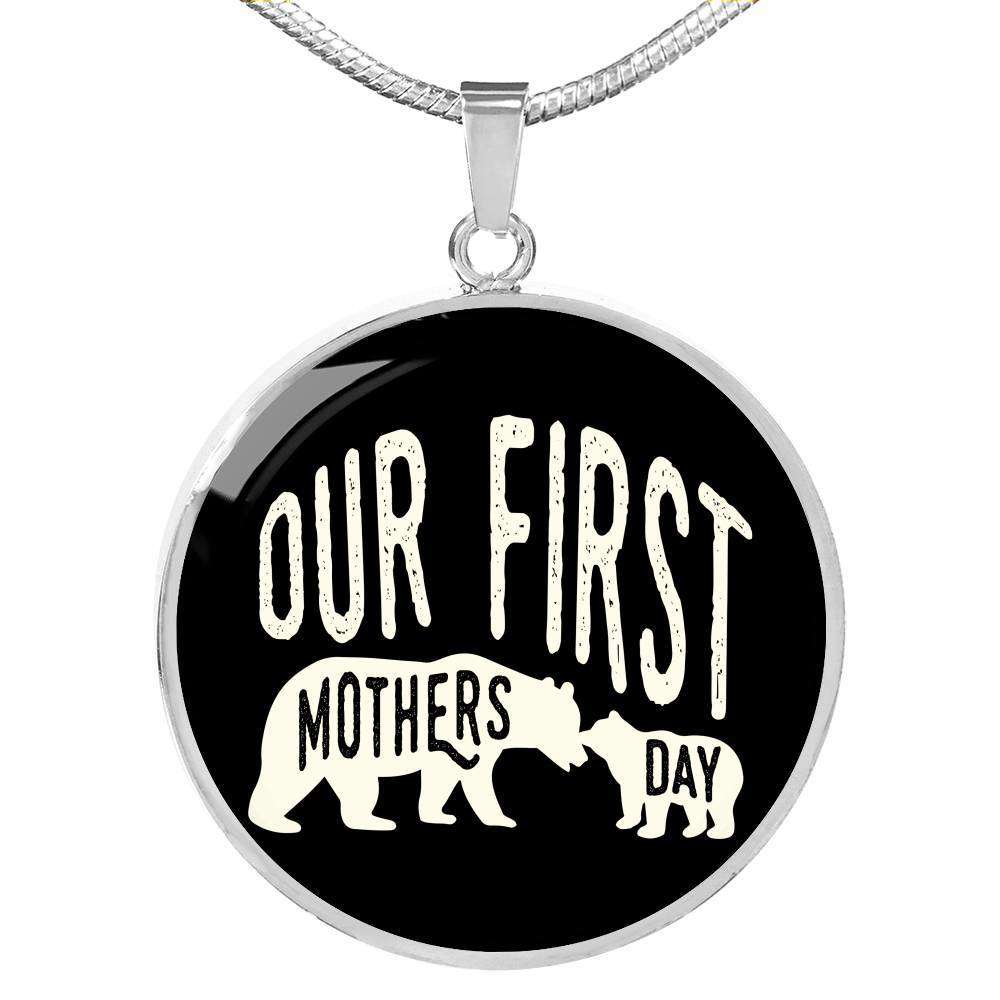 Designs by MyUtopia Shout Out:First Mothers Day Momma Bear / Baby Bear Engravable Keepsake Round Pendant Necklace - Black,316L Stainless Steel / No,Necklace