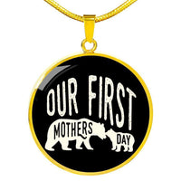 Load image into Gallery viewer, Designs by MyUtopia Shout Out:First Mothers Day Momma Bear / Baby Bear Engravable Keepsake Round Pendant Necklace - Black,18k Gold over Stainless Steel / No,Necklace
