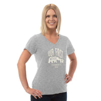 Load image into Gallery viewer, Designs by MyUtopia Shout Out:First Mothers Day Momma Bear / Baby Bear Personalized Ladies V Neck Tee
