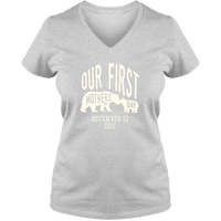 Load image into Gallery viewer, Designs by MyUtopia Shout Out:First Mothers Day Momma Bear / Baby Bear Personalized Ladies V Neck Tee,S / Athletic Heather,Ladies T-Shirts
